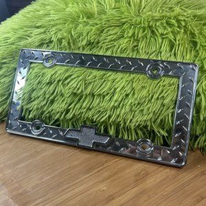 Chrome License Plate Frame with Chevy Logo on front center TM-GM  Loose open